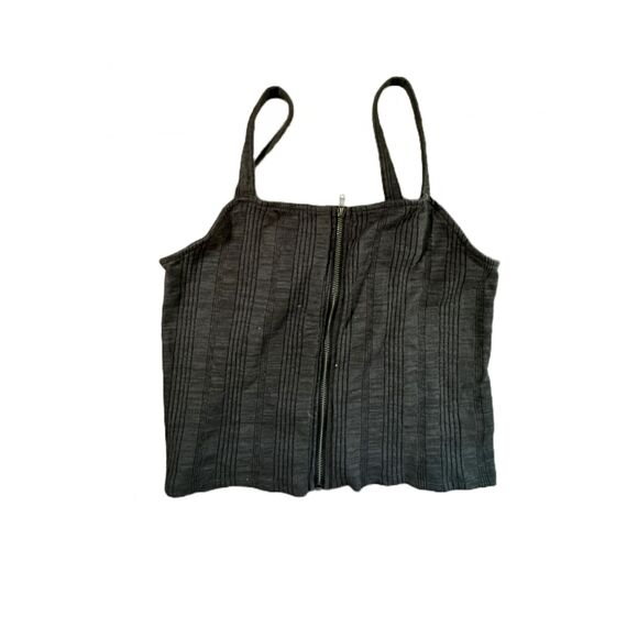 American Eagle Ribbed Tank Top Charcoal Gray Zip Front Cropped Women's S - Picture 1 of 3